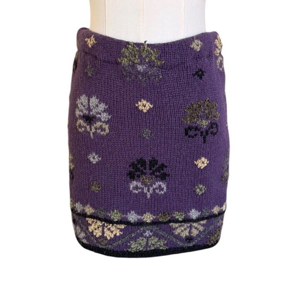Jack & Mary Designs Purple Floral Knit Mini Skirt Small